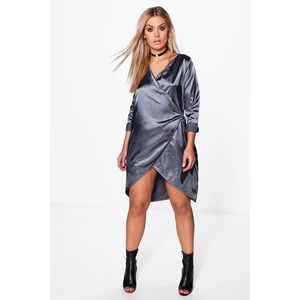 Plus Satin Tie Wrap Dress